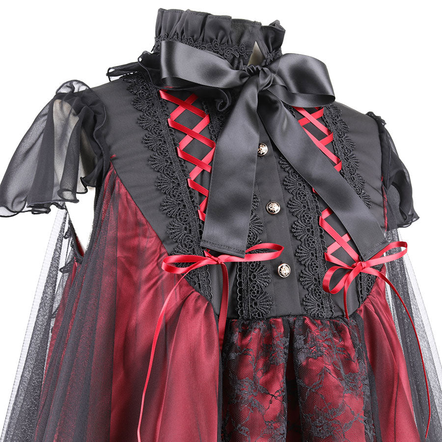 LACE-UP ANGEL WING DRESS (BLACK x RED)