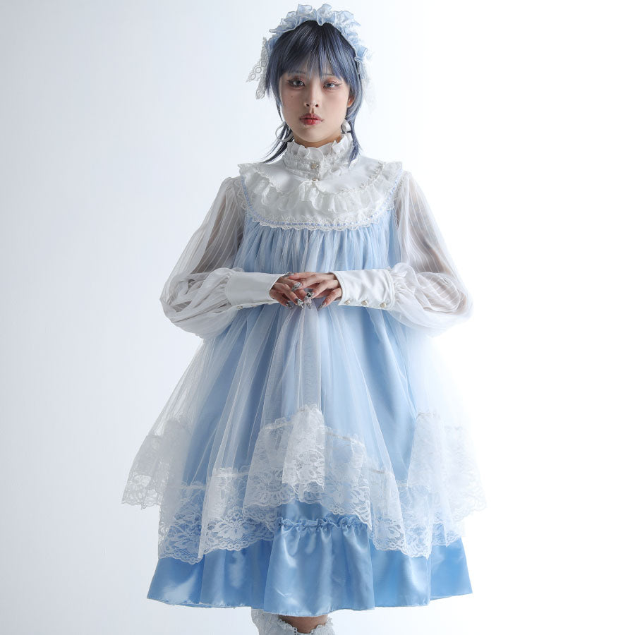 ANGEL WING COLLAR FRILL DRESS (WHITE x BLUE) MAJOH ANGEL WING COLLAR FRILL DRESS (WHITE x BLUE) MAJOH