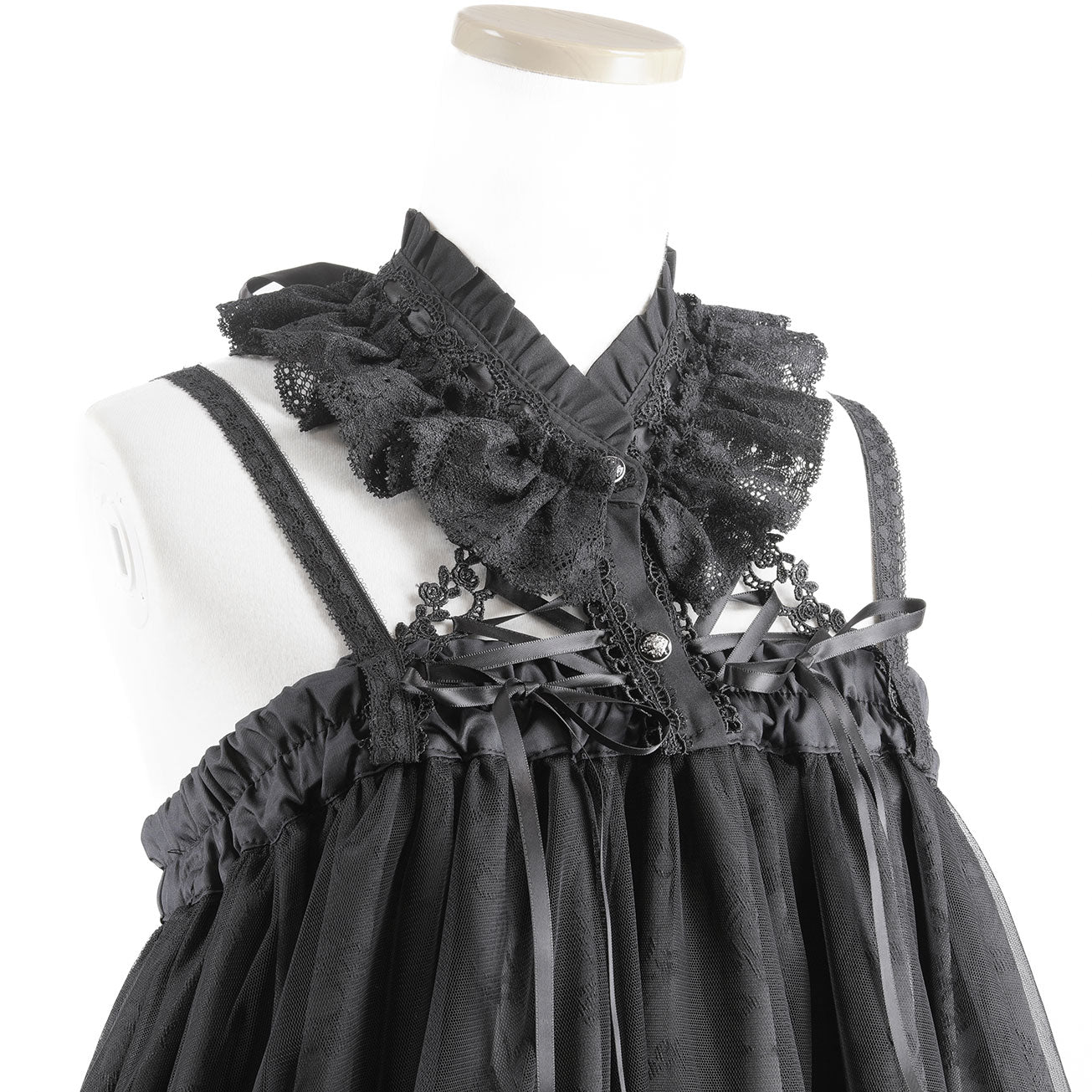 DOUBLE LACE UP ROSE TULLE ONE PIECE (BLACK)