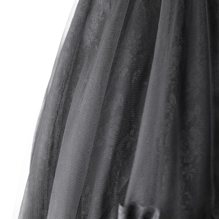 ROSE TULLE LACE RIBBON ONE PIECE (BLACK)