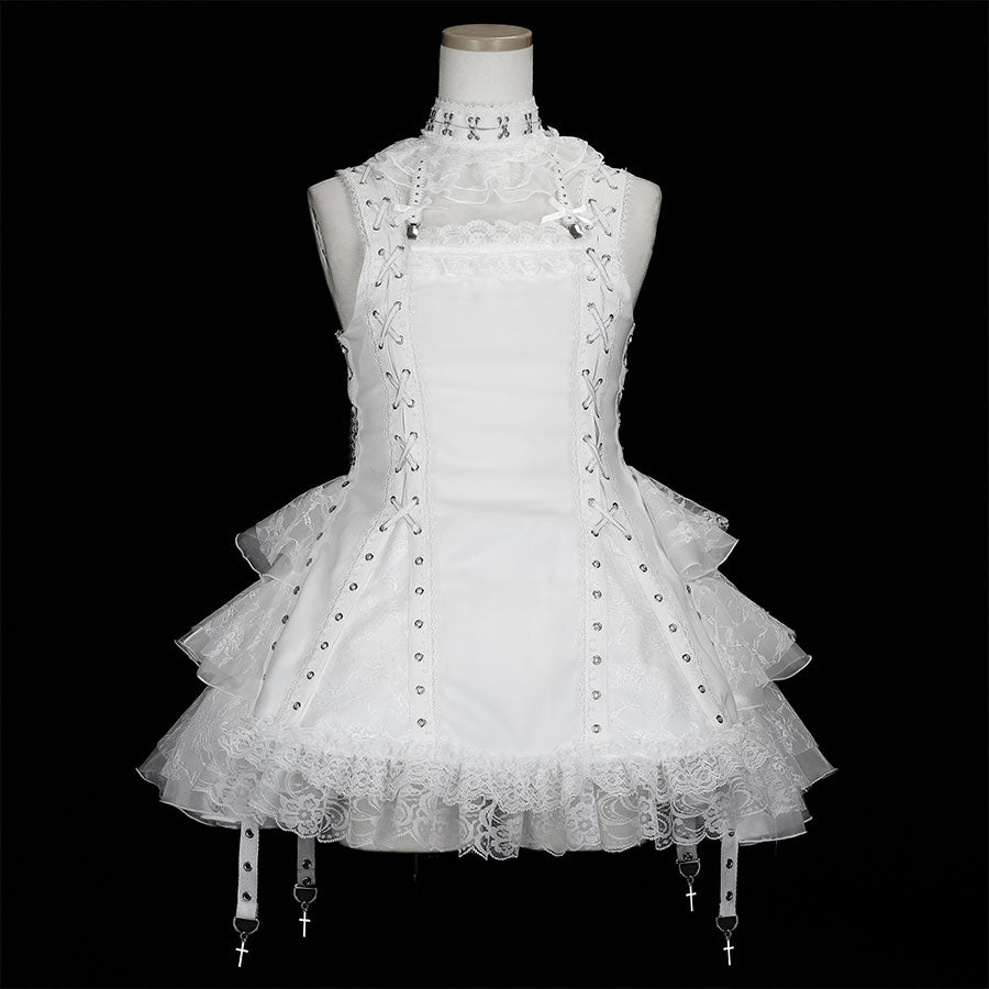EYELET LACE-UP ONE-PIECE DRESS (WHITE)