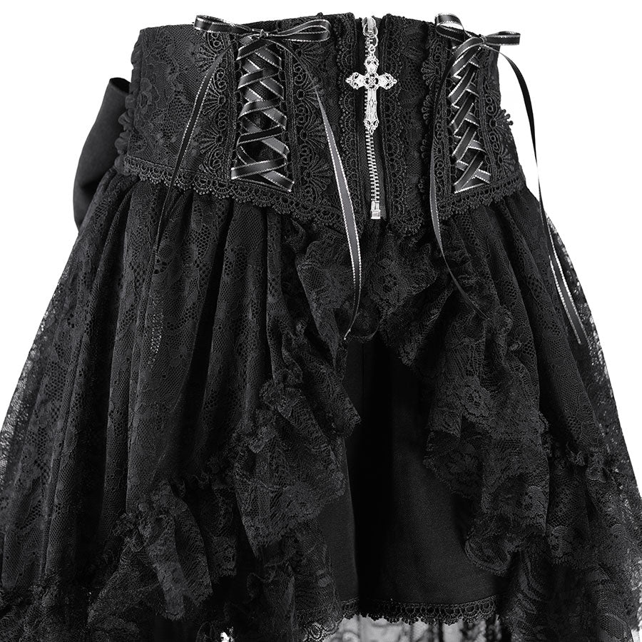 十字宝石系带面纱长裤(黑色)