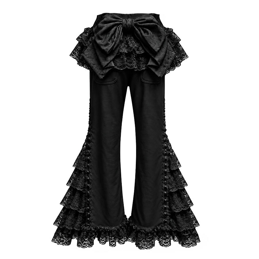 FRILL FRILL RIBBON HOLLIC SWEAT PANTS (BLACK)