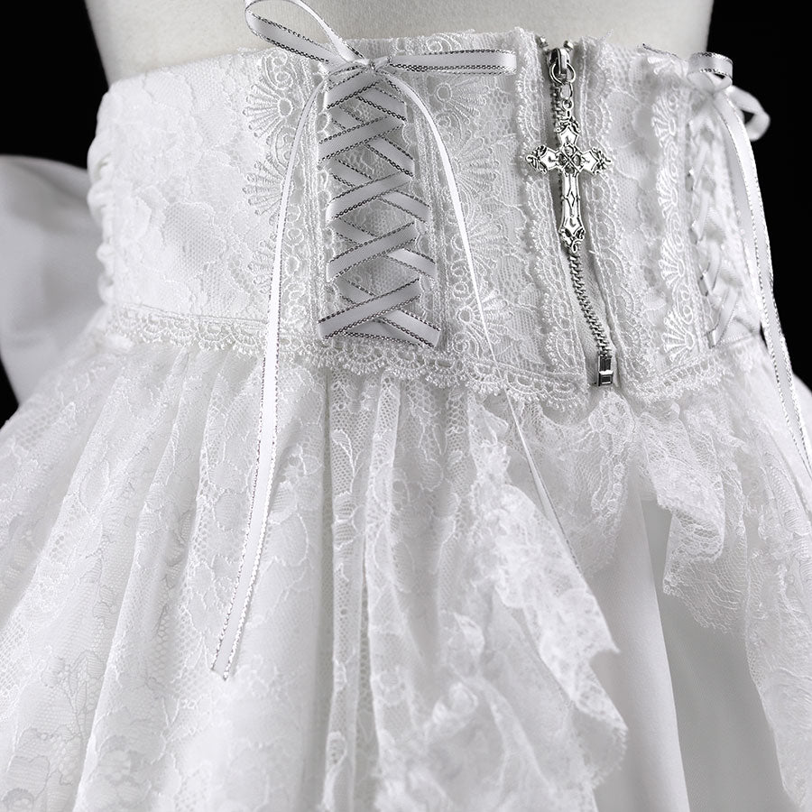 十字宝石系带面纱裙(白色)