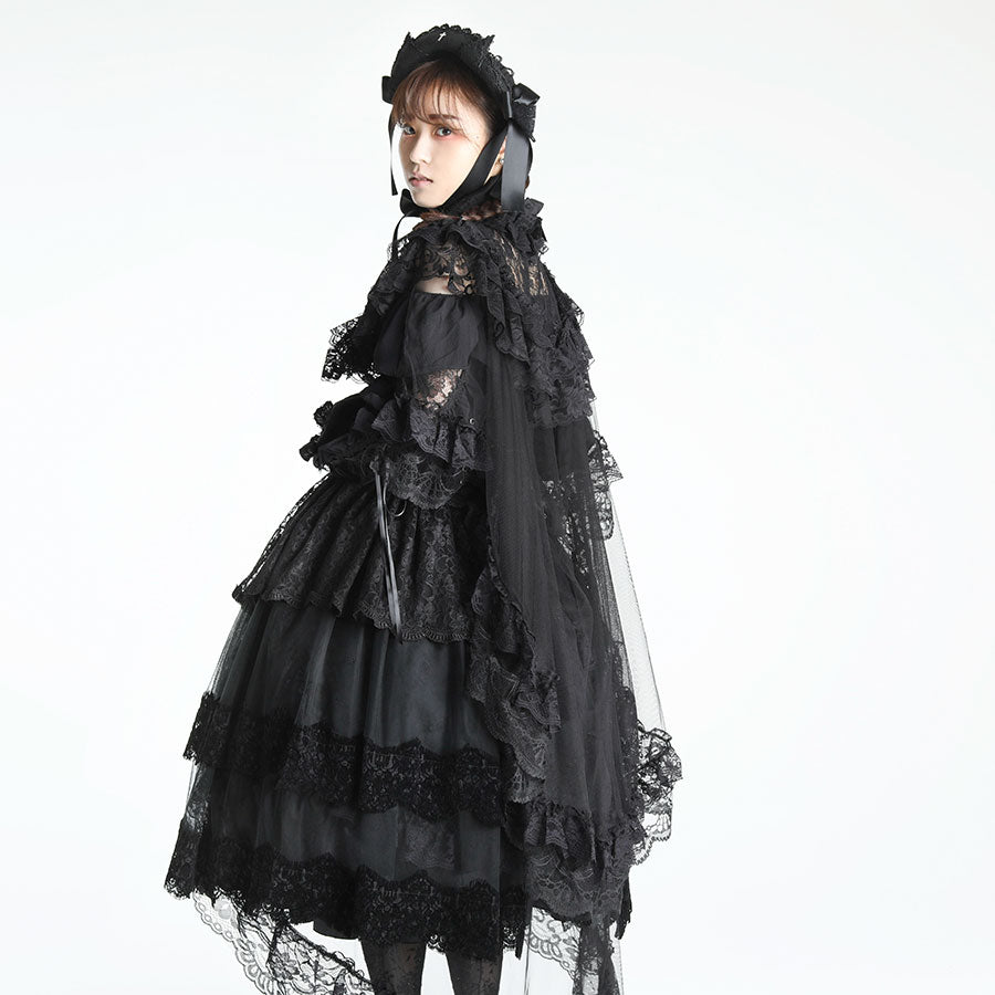 LACE VEIL CROWN BUTTON CAPE (WHITE)