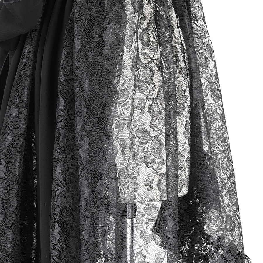 褶边蕾丝鱼尾背心礼服(黑色)