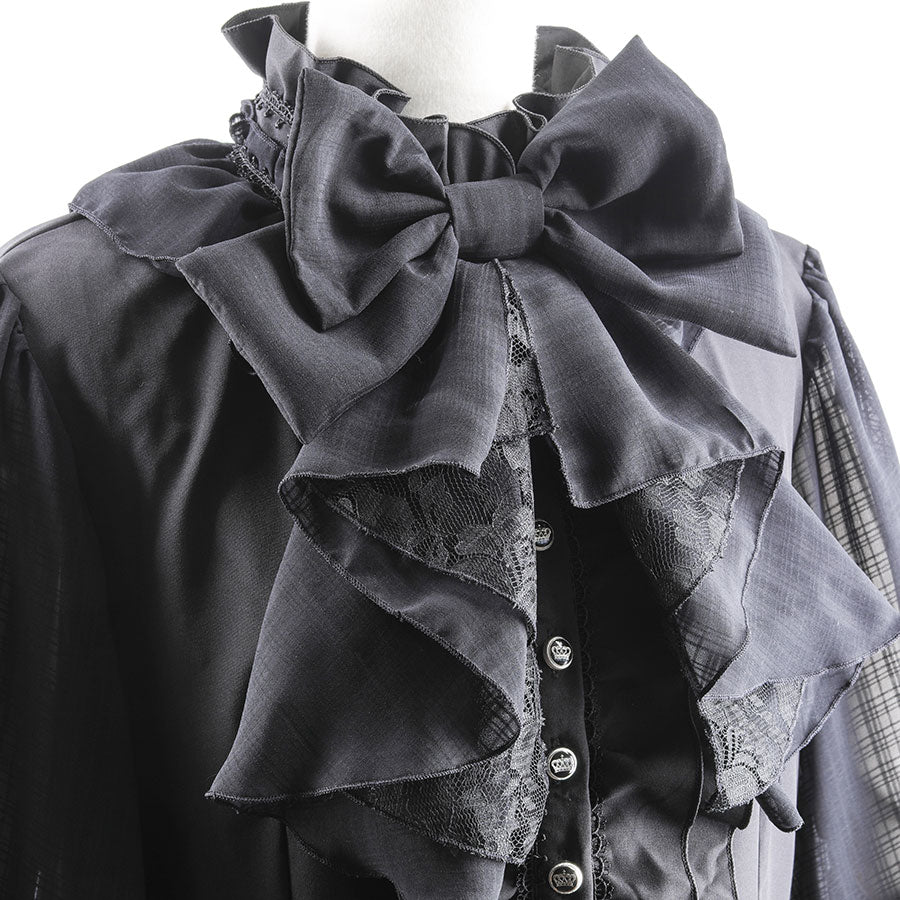 荷叶边丝带 Jabot 衬衫(黑色)