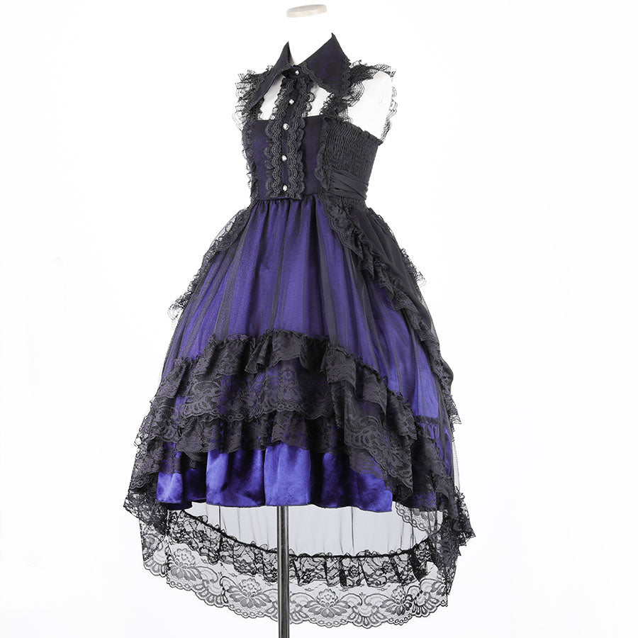 2WAY COLLAR TULLE FISH TAIL ONE PIECE (BLACK x BLUE)