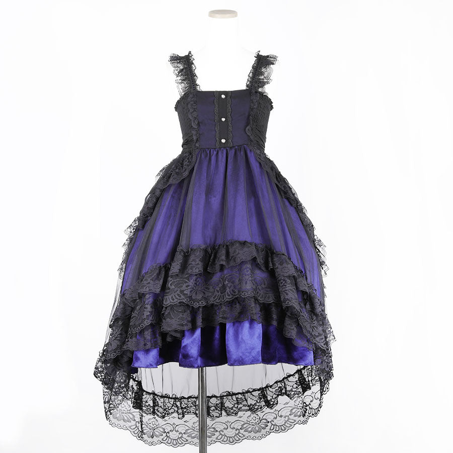 2WAY领薄纱鱼尾一件(黑x蓝)