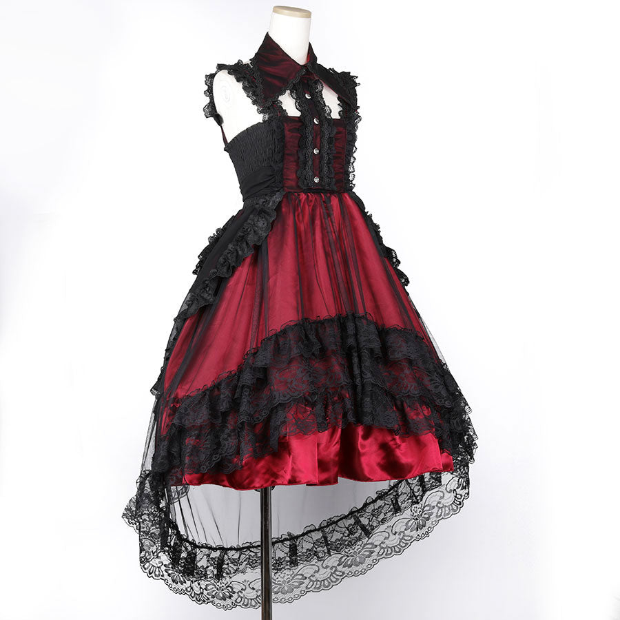 2WAY COLLAR TULLE FISH TAIL ONE PIECE (BLACK x RED)
