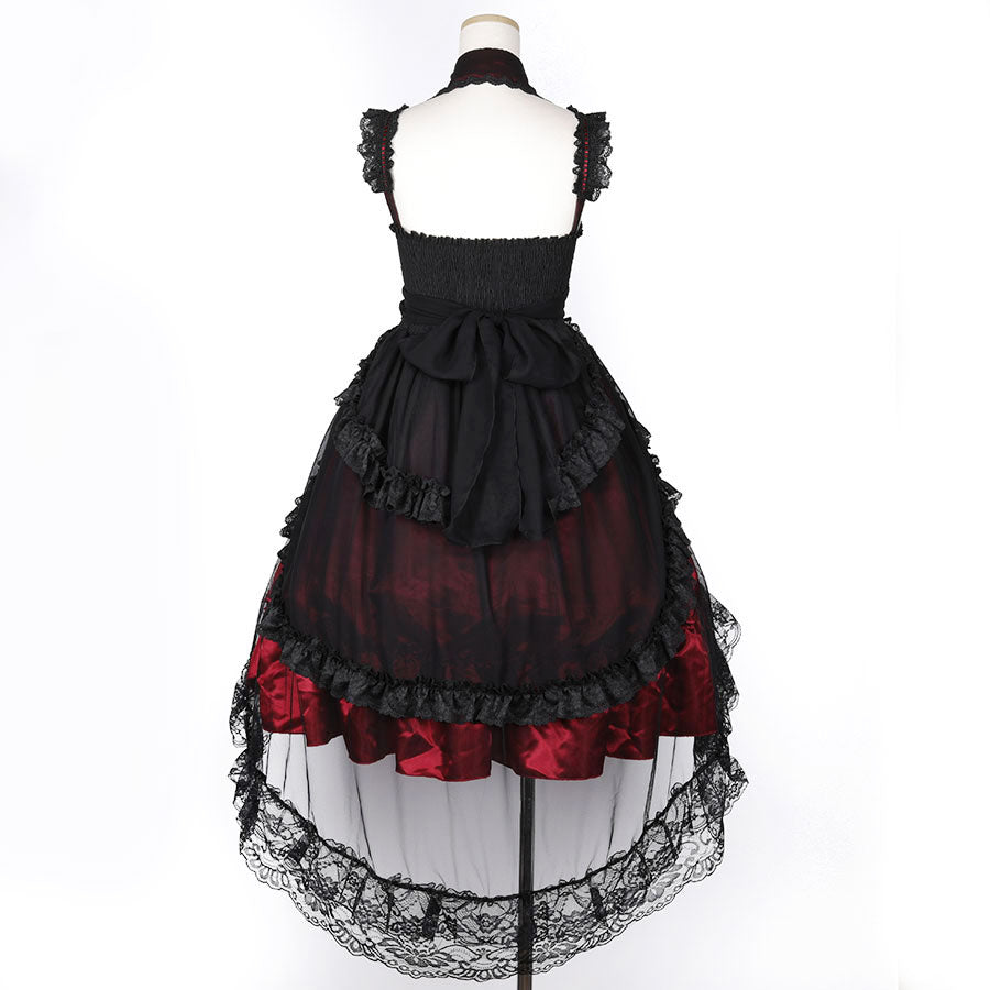 2WAY COLLAR TULLE FISH TAIL ONE PIECE (BLACK x RED)