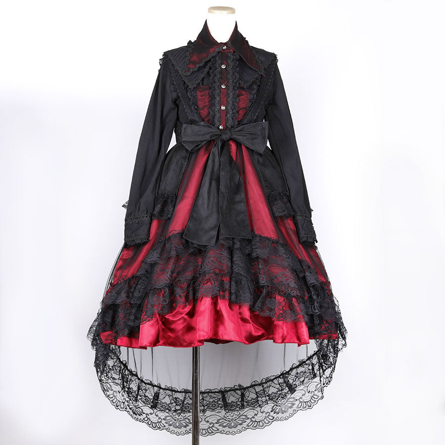 2WAY COLLAR TULLE FISH TAIL ONE PIECE (BLACK x RED)