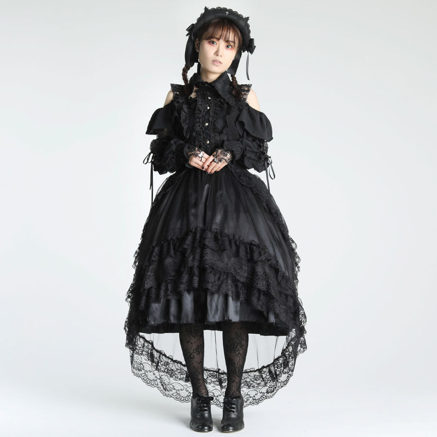 2WAY COLLAR TULLE FISH TAIL ONE PIECE (BLACK)
