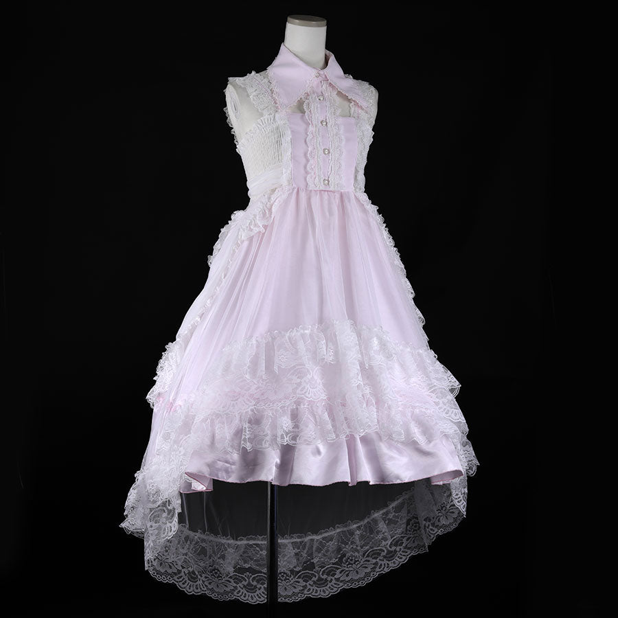 2WAY COLLAR TULLE FISH TAIL ONE PIECE (PINK x WHITE)