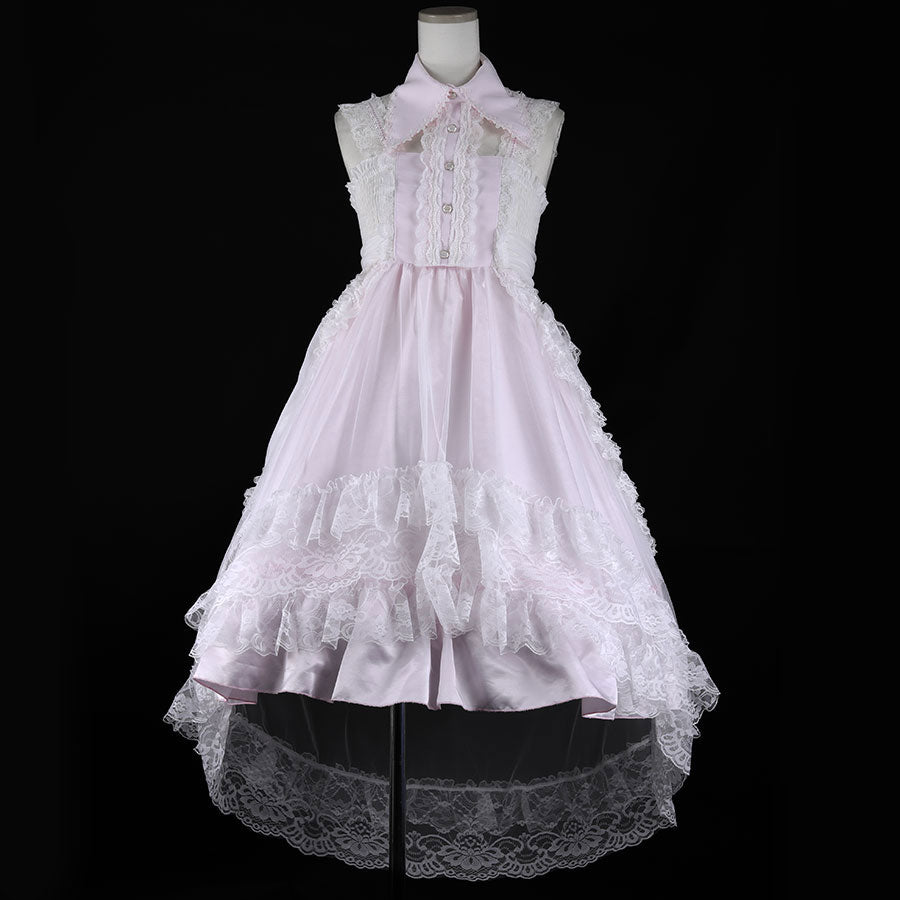 2WAY COLLAR TULLE FISH TAIL ONE PIECE (WHITE x SHELL PINK)