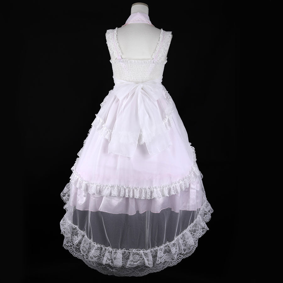 2WAY COLLAR TULLE FISH TAIL ONE PIECE (WHITE x SHELL PINK)