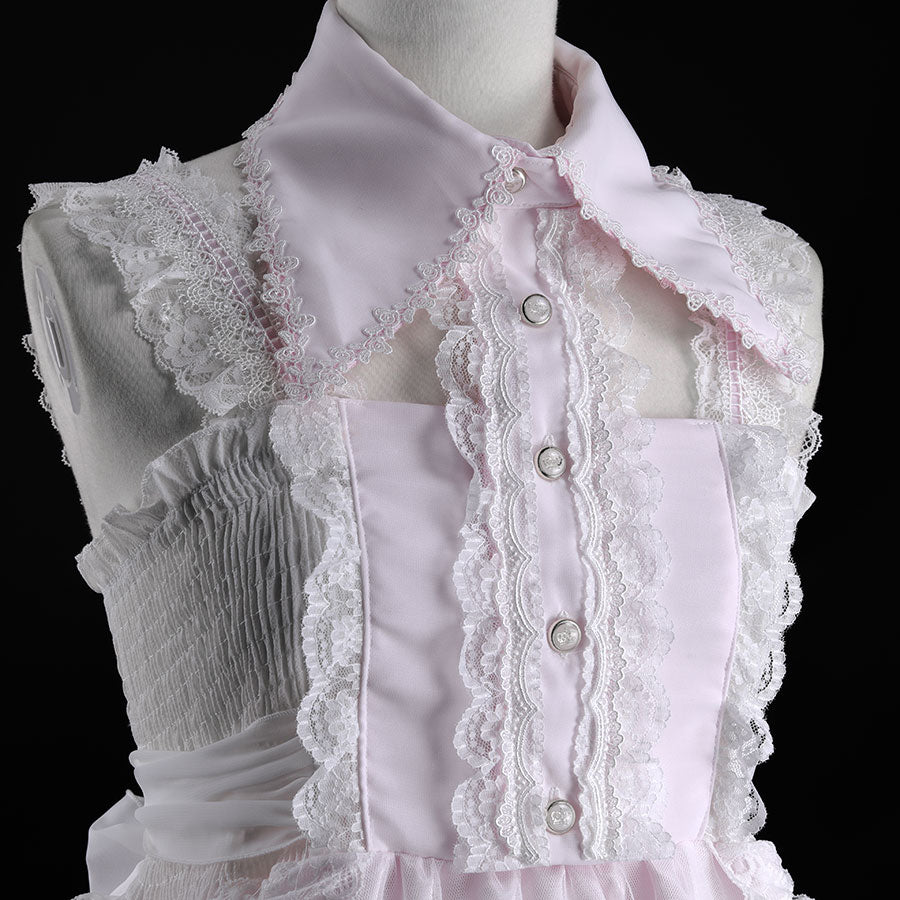 2WAY COLLAR TULLE FISH TAIL ONE PIECE (WHITE x SHELL PINK)