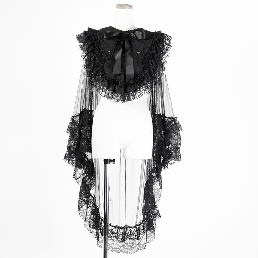 CROSS TULLE VEIL CAPE (BLACK)