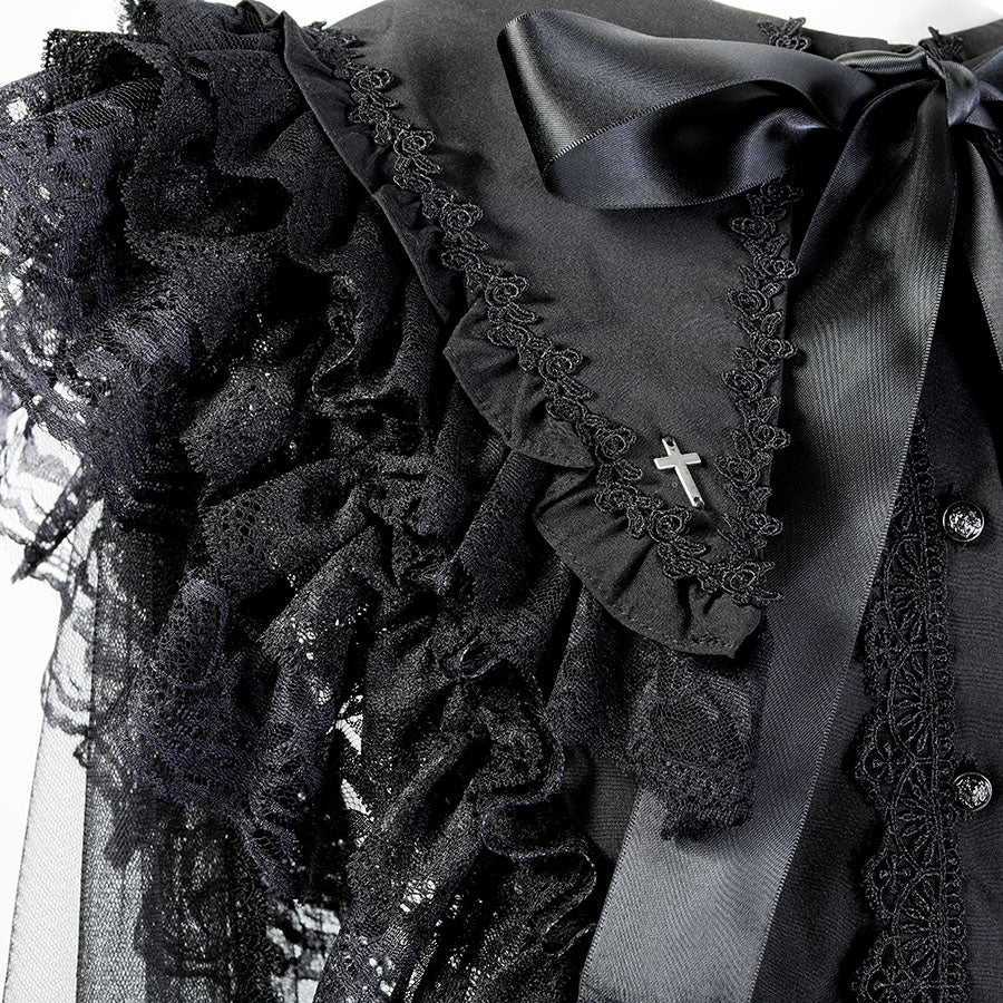 CROSS TULLE VEIL CAPE (BLACK)