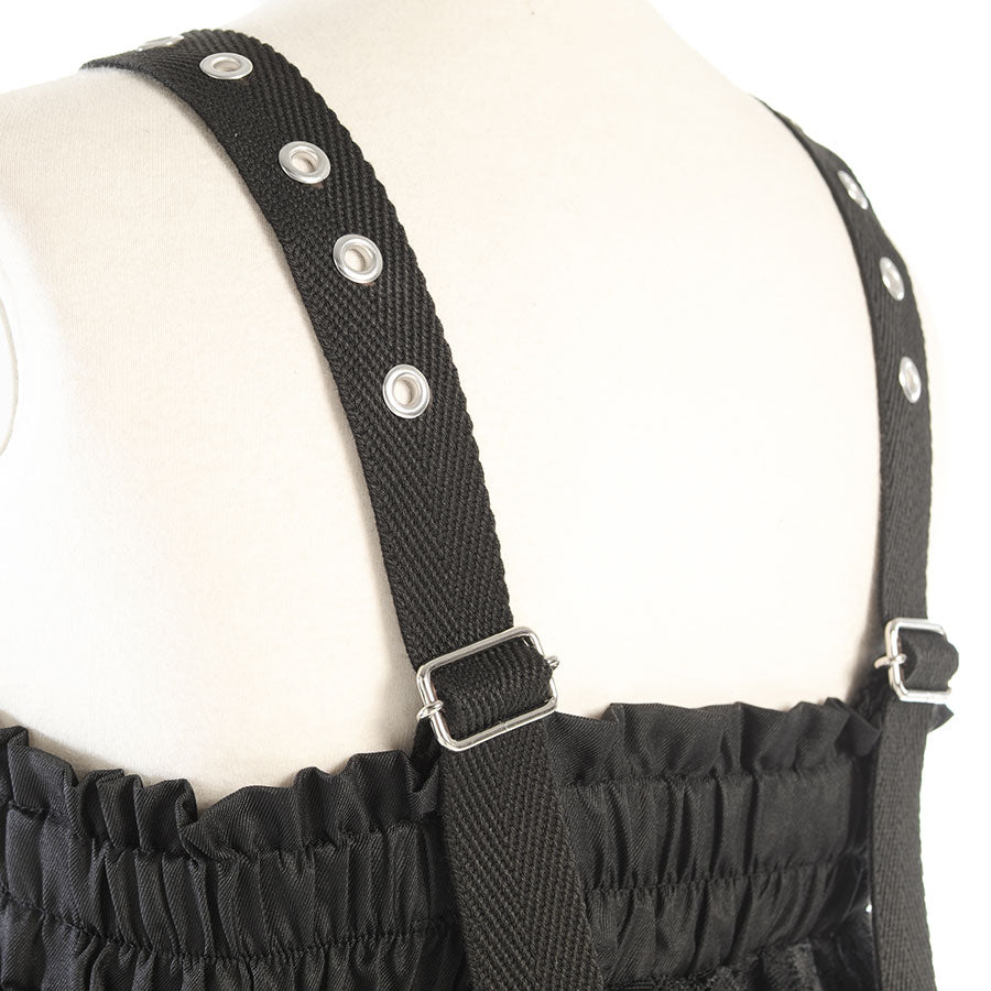 EYELET STRAPS LACE UP BABYDOLL DRESS(BLACK)