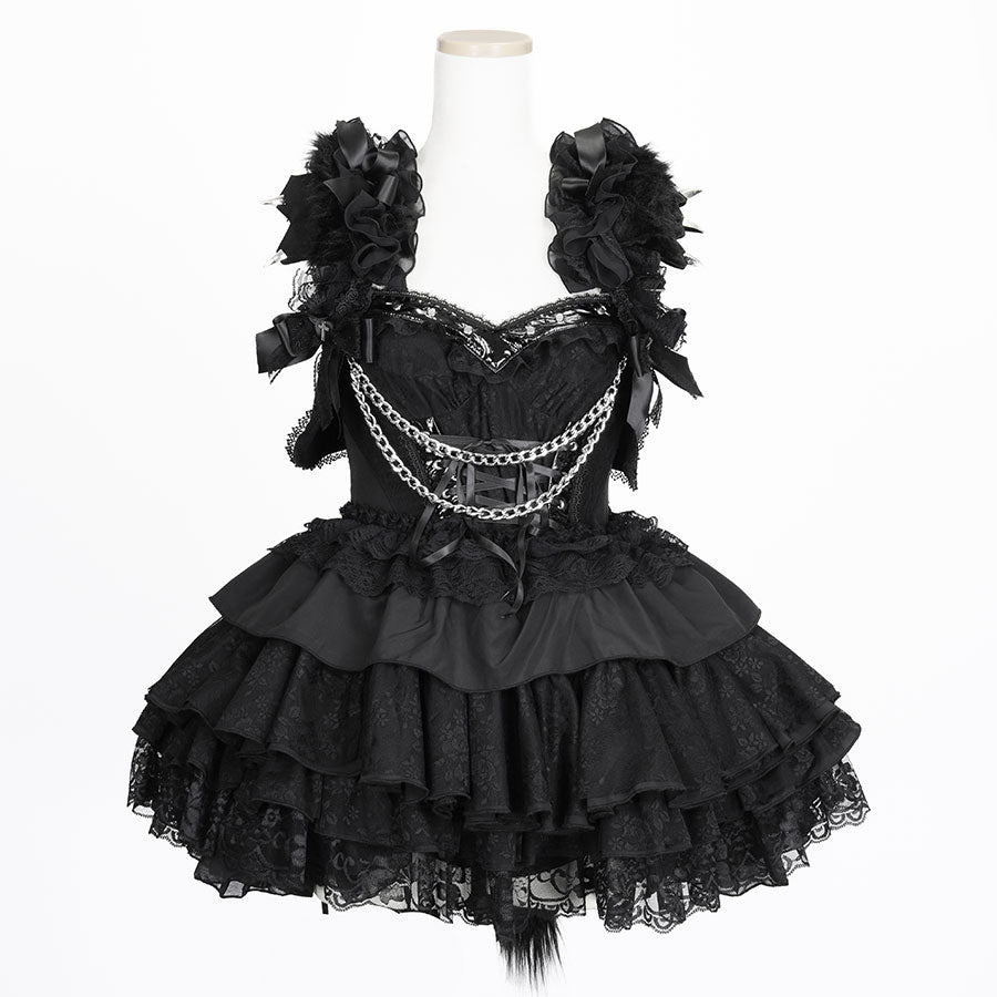 迷你猫爪尾巴背心式胸背带(黑色)