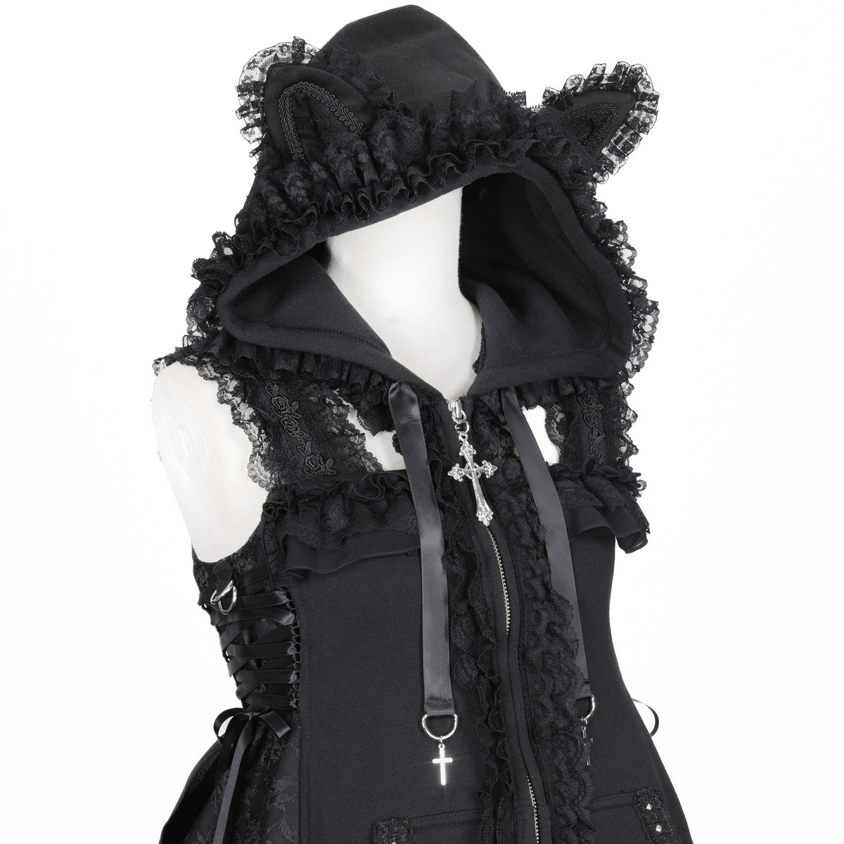 CAT EAR MINI SIDE LACE UP ONE PIECE (BLACK)