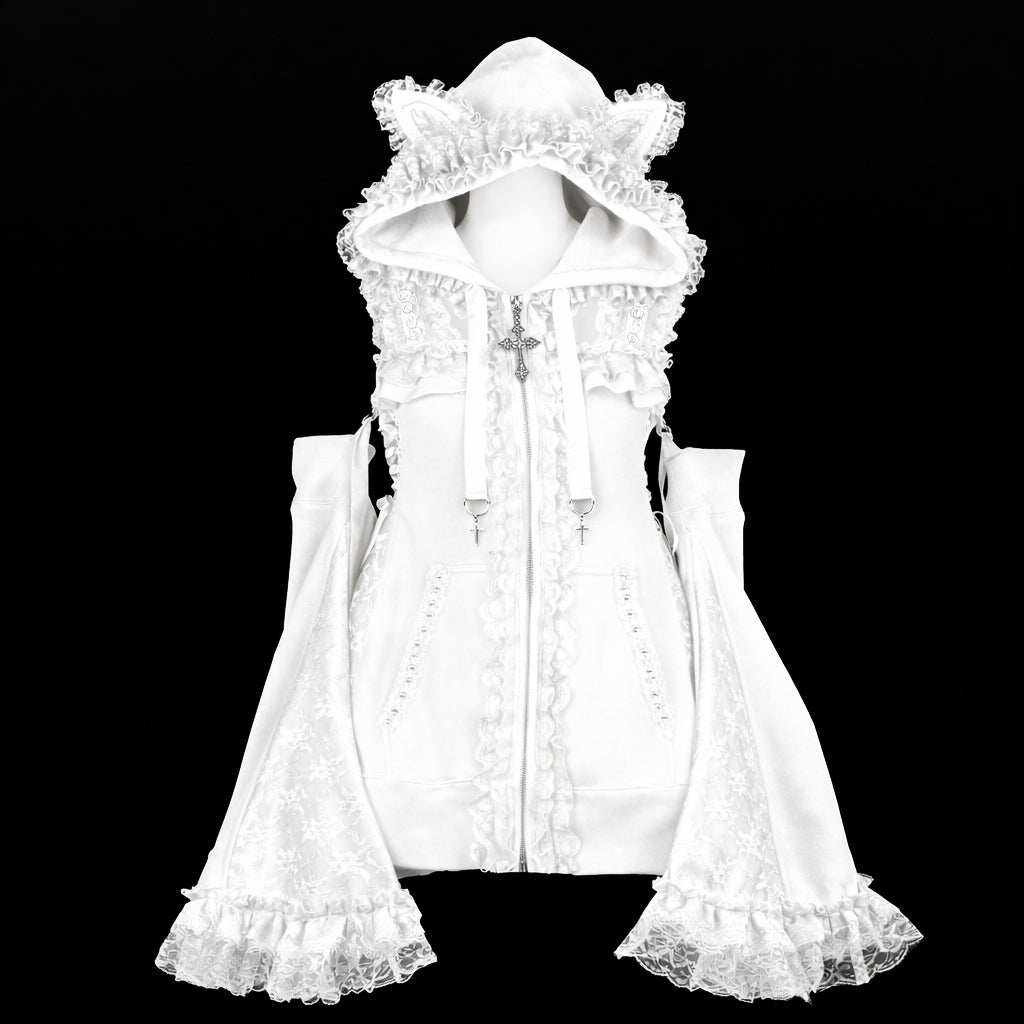 CAT EAR MINI SIDE LACE UP ONE PIECE (WHITE) – MAJOH