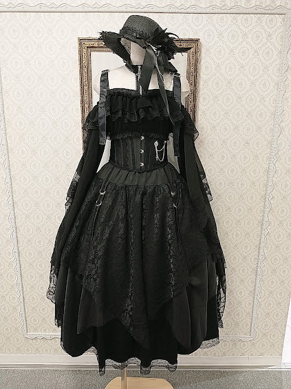 蝴蝶袖拉链颈部切割和缝制(黑色)