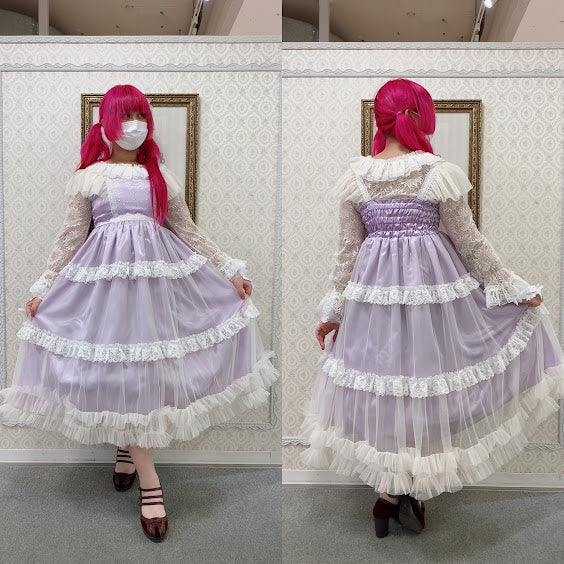 APRON LAYERED STYLE LONG DRESS (LAVENDER)