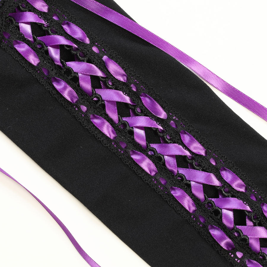 KNEE HIGH LONG LACE UP SOCKS (BLACK x PURPLE)