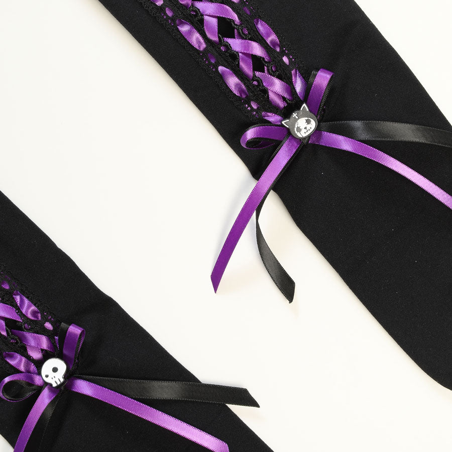 H&A愤怒和koumorita膝盖高蕾丝袜子(黑色X紫色)