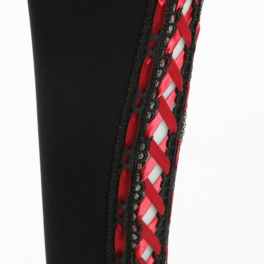 KNEE HIGH LONG LACE UP SOCKS (BLACK x RED)
