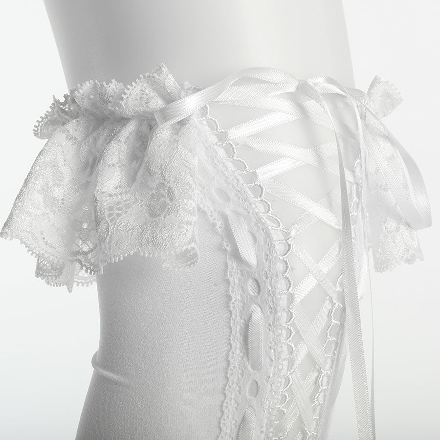 KNEE HIGH LONG LACE UP SOCKS (WHITE x WHITE)