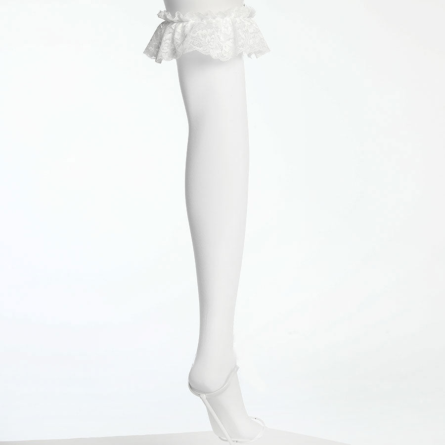 KNEE HIGH LONG LACE UP SOCKS (WHITE x WHITE)
