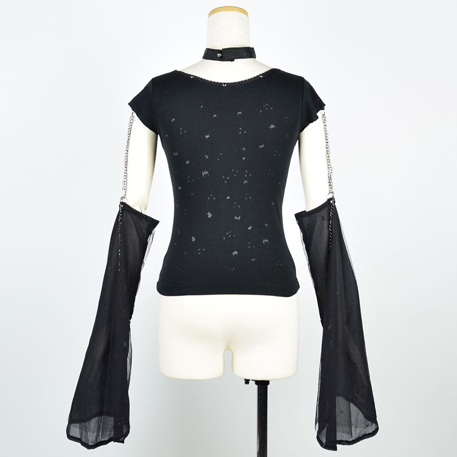 H&A愤怒的Choker&Arm Cover T恤衫(黑色X白色)