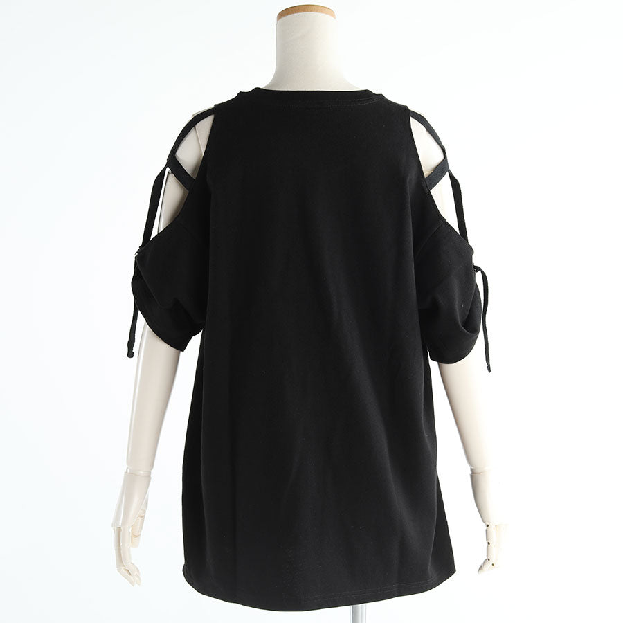 H&A印刷和侧面交叉肩膀大型T恤(黑色)