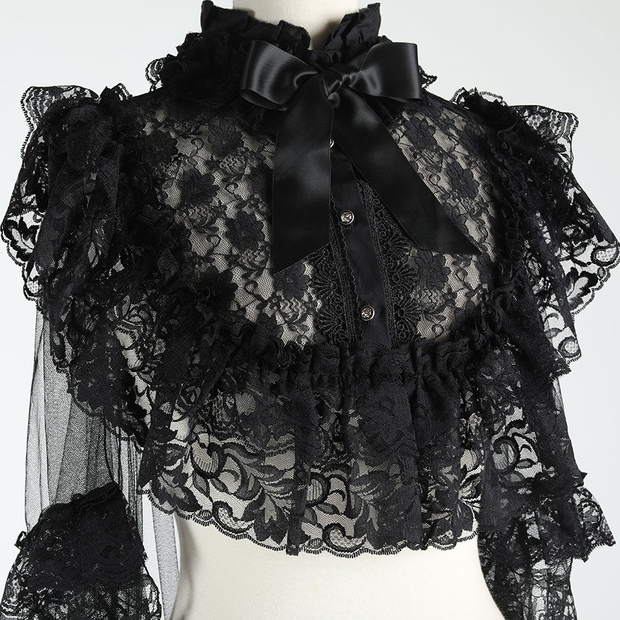 通风长面纱斗篷(黑色)