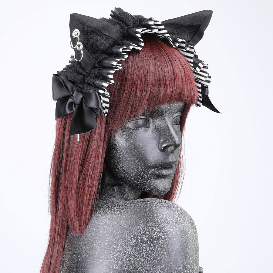 H & A CAT EARS EARRINGS HEAD Dress (Black x White) – MAJOH