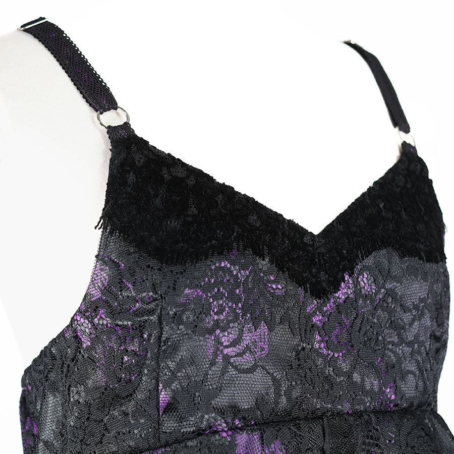 H&A PRINT BABYDOLL GOTHIC DRESS(BLACK x PURPLE)