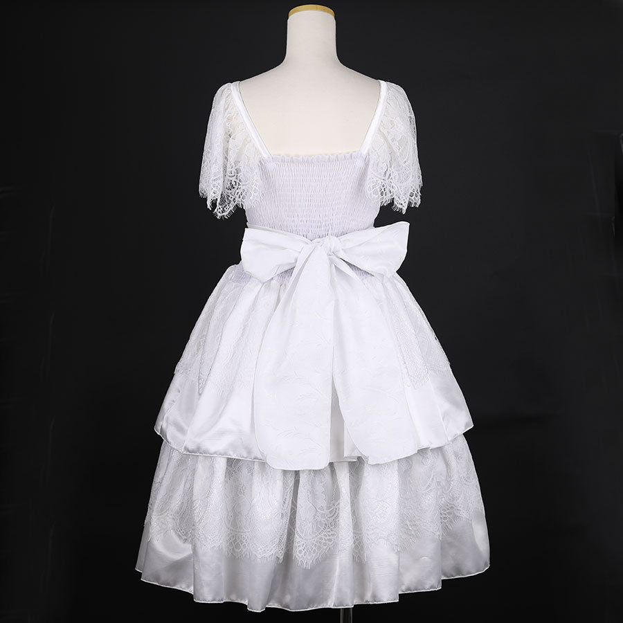 CROSS EMBROIDERY TIERED ONE-PIECE (WHITE)