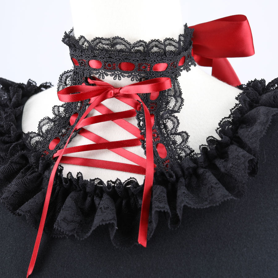 ANGRY DAMAGE DESIGN SLEEVE TOPS(BLACK x RED)