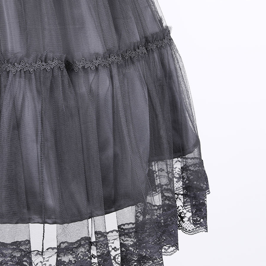 RUFFLE SLEEVE TULLE ONE PIECE(BLACK)