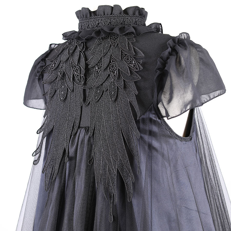EMBROIDERY ANGEL WING DRESS(BLACK x BLACK)