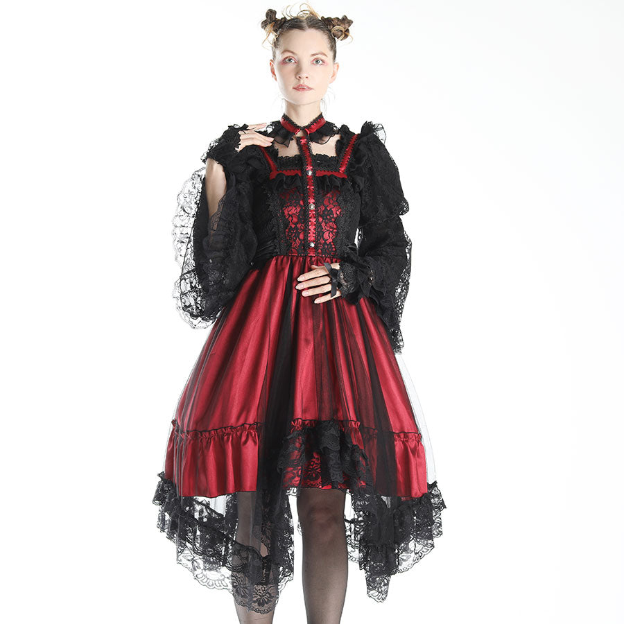 red dress black choker CHEST CROSS CHOKER DRESS(BLACK RED) MAJOH