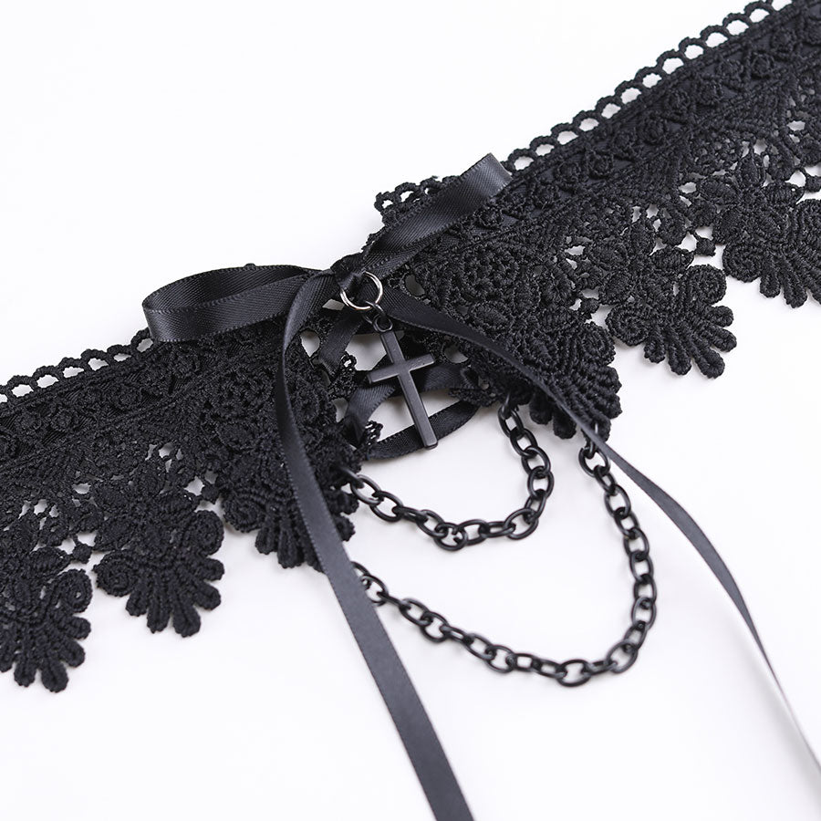 Lace up cross choker (BLACK)