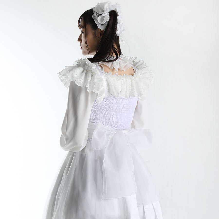 带有Bijou(白色)的前蕾丝丝带带