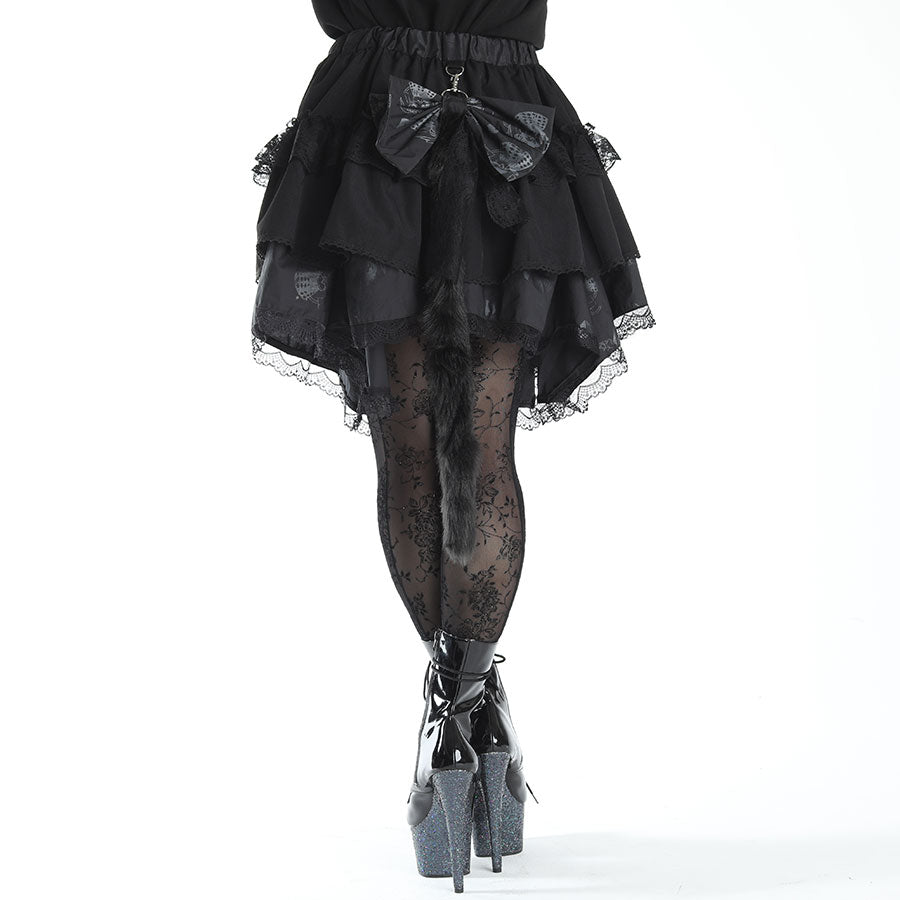 H&A猫尾丝带裙(黑色X白色)