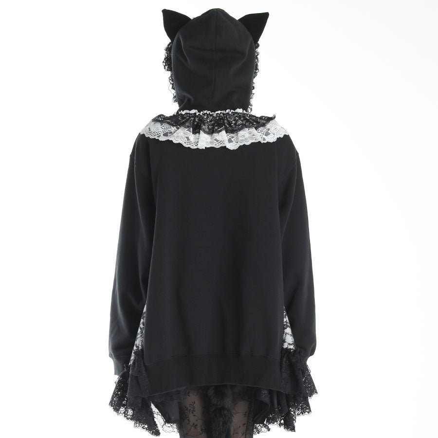 H&A猫耳朵斗篷拉链式派克派克派克(B-type)(黑色X白色)