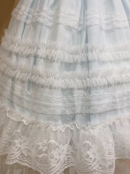 薄纱和蕾丝分层裙子(蓝色)