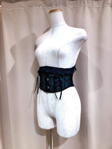 系带非常短的紧身胸衣(黑色X绿色)